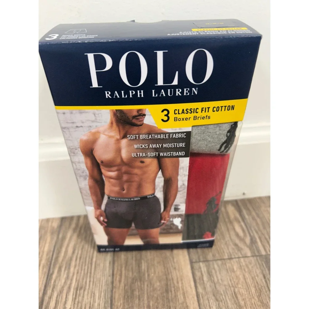Polo Ralph‎ Lauren 3 Classic Fit Cotton Boxer Briefs Men Medium Red, Gray, Black